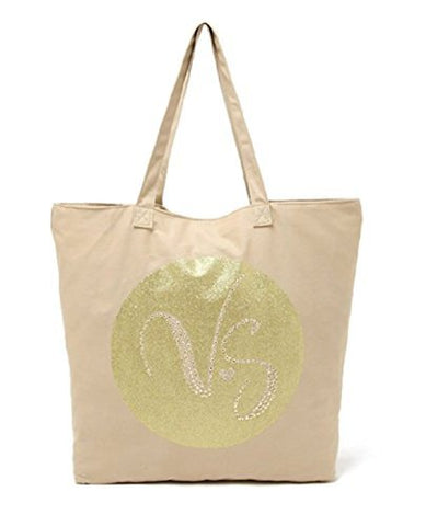 Victoria'S Secret Vs Embellished Canvas & Gold Beach Bag Tote Purse