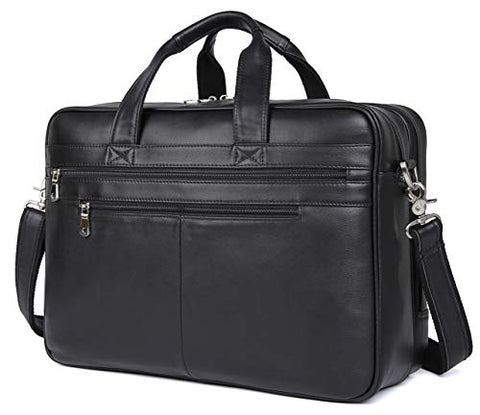 Polare Real Soft Nappa Leather 17" Laptop Case Professional Briefcase Business Bag For Men (Black)