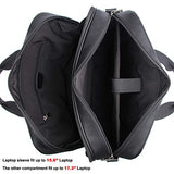 Polare Real Soft Nappa Leather 17" Laptop Case Professional Briefcase Business Bag For Men (Black)