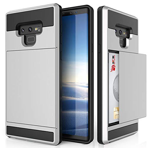 Galaxy Note 9 Card Holder Case Armor Dual Layer Soft TPU + Hard PC Slim Fit Rugged Bumper Tough