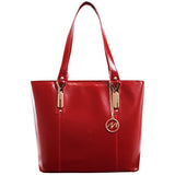 McKlein USA [Personalized Initials Embossing] Womens SAVARNA Leather Shoulder Tote Bag in Red