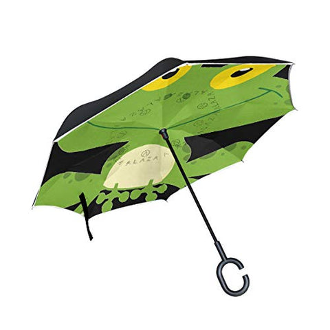 Inverted Umbrella Cute Cartoon Frog Reverse Umbrella UV Protection Windproof for Car Rain Sun
