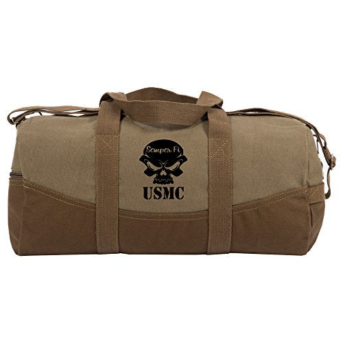 USMC Semper Fi Skull Marine Corp Two Tone 19” Duffle Bag with Brown Bottom