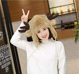 BOBILIKE Plush Fun Raindeer Ears Hood Women Costume Hats Warm, Soft and Cozy, Reindeer Brown
