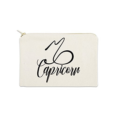 Capricorn Zodiac Sign 12 oz Cosmetic Makeup Cotton Canvas Bag - (Natural Canvas)