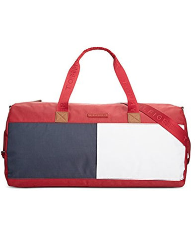 Tommy Hilfiger Colorblock Flag Nylon Duffle Gym Travel Bag (Red)
