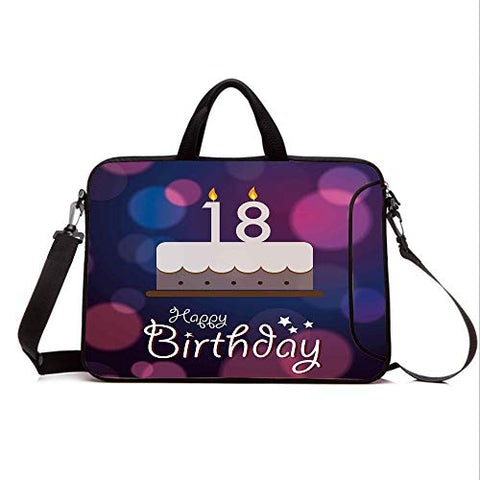 15" Neoprene Laptop Bag Sleeve with Handle,Adjustable Shoulder Strap & External Side Pocket,18th
