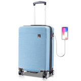 Villago Hardshell Carry On USB port Polycarbonate 8 Wheel Spinner with Slash Proof Zipper TSA Lock and Expandable Zipper (22x14x9) (AQUA) / Maleta De Viaje De Polycorbonato Con USB Y Candado