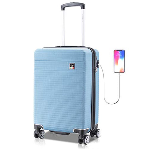 Villago Hardshell Carry On USB port Polycarbonate 8 Wheel Spinner with Slash Proof Zipper TSA Lock and Expandable Zipper (22x14x9) (AQUA) / Maleta De Viaje De Polycorbonato Con USB Y Candado