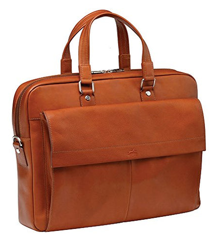 Mancini COLOMBIAN Leather Slim 17" Laptop/Tablet Briefcase in Cognac