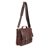 Polare Men'S 14'' Real Leather Professional Messenger Bag Laptop Briefcase