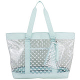 Eastsport Supreme Deluxe 100% Clear Pvc Printed Large Beach Tote With Free Large Wristlet, Icy Blue