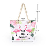 BIBITIME Canvas Tote Bag Flamingo Reusable Grocery Bags with Zipper Closure Two Thick Rope Hand
