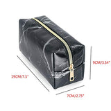 Leather Marble Makeup Bag Portable Waterproof Cosmetic Bags for Women Brushes Bag Pouch Organizer Toiletry Bag (Black)