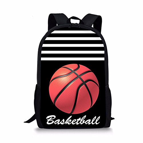 Bigcardesigns Black Fashion Basketball Backpack 17" School Bag for Boys Girls Rucksack