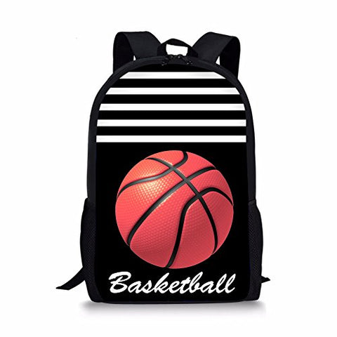 Bigcardesigns Black Fashion Basketball Backpack 17" School Bag for Boys Girls Rucksack