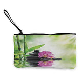 Spa Multifunction Storage Organizer Canvas Pen Pencil Bag for Women and Teens Orchids and Rocks in the Mineral Rich Spring Water Spiritual Deep Treatment Cure Green Black Pink 8.6in by 4.7in