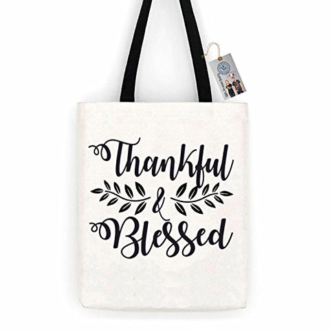 Thankful & Blessed Thanksgiving Cotton Canvas Tote Bag Day Trip Bag Carry All