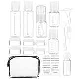 16 Pack Plastic Airline TSA Approved Travel Accessories Bottles Set - Holds Toiletries, Lotions, Liquids, Shampoos - Includes Spray Bottle, Pump Bottles, Squeeze Bottles, Jars,& Travel Bag