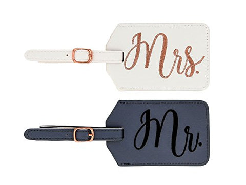 Miamica Mr. and Mrs. Bridal Luggage Tags, Gray and White