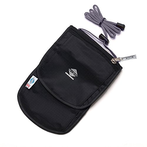 Aqua Quest CONTINENTAL Black Waterproof Travel Document Organizer Bag holds Passport, Money,