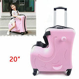 Fetcoi 20" Travel Luggage Rolling Suitcase Ride on Cartoon Luggage ABS+PU Unisex Case Pink