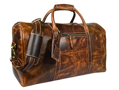 Leather Castle Genuine Vintage Men’s Duffel Sports Gym, Travel, Carry-on Luggage Bag, Light Brown