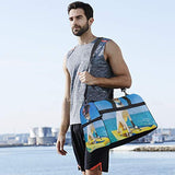 Travel Tote Luggage Weekender Duffle Bag, Dog Surfing Surfboard Sunglasses Ocean Sea Large Canvas