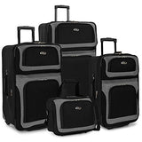 U.S. Traveler New Yorker Lightweight Softside Expandable Travel Rolling Luggage Set, Black/Grey, 4-Piece (15/21/25/29)
