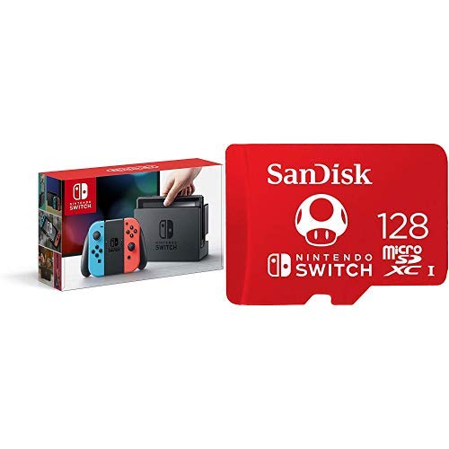 Nintendo Switch - Neon Red and Neon Blue Joy-Con with 128GB MicroSDXC UHS-I Card