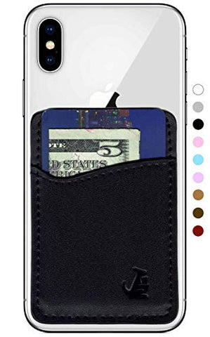 Premium Leather Phone Card Holder Stick On Wallet for iPhone and Android Smartphones Kangaroo (Black Leather) by Wallaroo