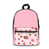 Doginthehole Cute Pink Strawberry Printing Canvas Backpack For Women Girls