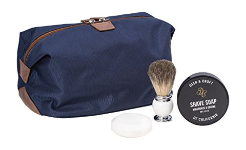Deer & Croft Travel Set Consisting Of A Dopp Kit, Pure Badger Shave Brush And Shave Soap, Blue, 1.5