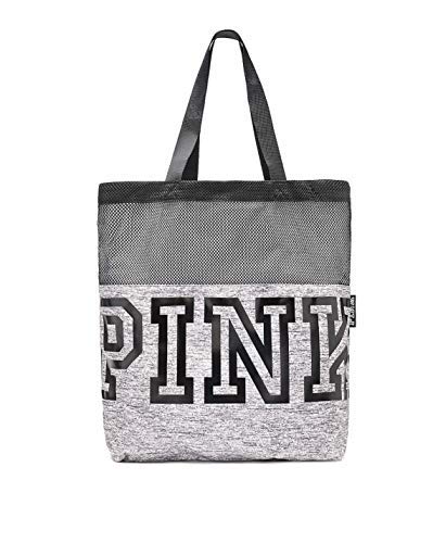 Silver Victoria Secret PINK Tote Bag ~ Silver / Black Logo Shiny Front Logo