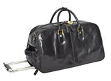 Black Wheeled Holdall Leather Duffle Gym Cabin Travel Luggage Weekend Bag Pete