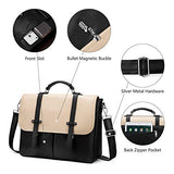 Laptop Bag for Women, 15.6 inch Briefcase for Women, Multi-Pocket Laptop Tote Work Bags with Professional Padded Compartments, Black-Beige