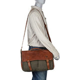 Sharo Leather Bags Laptop Messenger Bag And Brief Brown Leather/Green Canvas