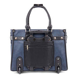 Bugatti Monica Ladies Business Bag On Wheels, Pebble Grain Synthetic Leather, Blue
