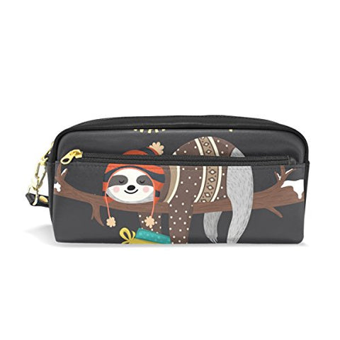 Colourlife Cute Baby Sloth Sleeping On Tree Pu Leather Pencil Case Holder Pouch Makeup Bags For