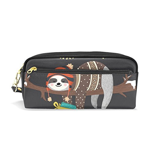 Colourlife Cute Baby Sloth Sleeping On Tree Pu Leather Pencil Case Holder Pouch Makeup Bags For