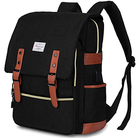 Modoker Vintage Laptop Backpack for Women Men,School College Backpack with USB Charging Port Fashion Backpack Fits 15 inch Notebook, Bookbag Black