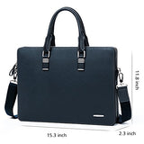 Bostanten Leather Briefcase Shoulder Cross-Body Laptop Business Bag For Men & Women Blue Cross