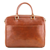 Tuscany Leather Pisa Leather Laptop Briefcase With Front Pocket Honey Leather Laptop Bags