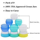 Travel Containers Sets Silicone & PP Cream Jars for Toiletries Empty Lotion Containers Leak-proof & BPA Free Bottles Accessories with Hard Sealed Lids for Cosmetic Makeup Face Body Hand Cream (9 Jars)