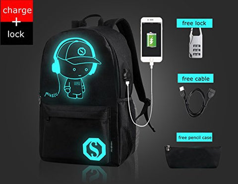 Fashion Luminous Backpack With Usb Charging Port And Lock, Fashion Glow In The Dark Backpack Laptop