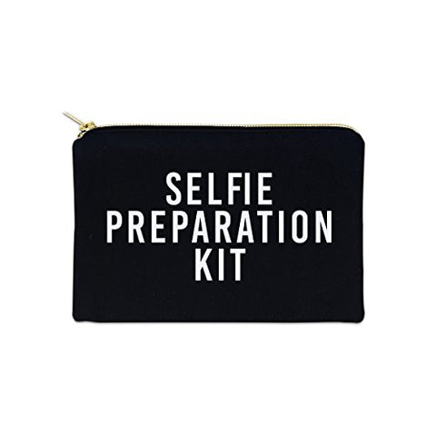 Selfie Preparation Kit 12 oz Cosmetic Makeup Cotton Canvas Bag - (Black Canvas)