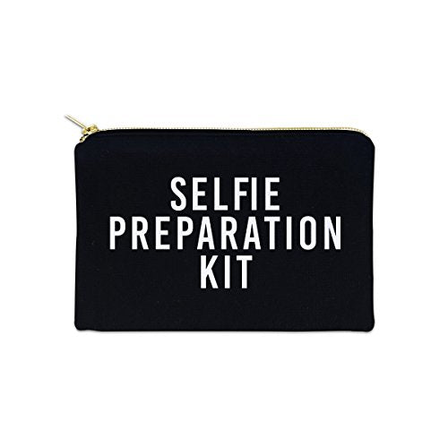 Selfie Preparation Kit 12 oz Cosmetic Makeup Cotton Canvas Bag - (Black Canvas)