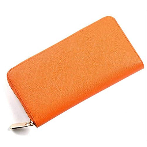 Women Zipper Cross Leather Wallet Phone Case Clutch Card Change Holder Purse Bag (Color - Orange)