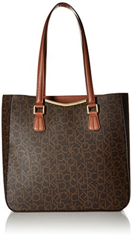 Calvin Klein Corner Signature North/South Tote, Brown/Khk/Luggage