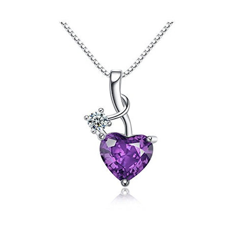 Acxico 925 Sterling Silver Amethyst Zircon Heart Shape Necklace Pendant,1 PC